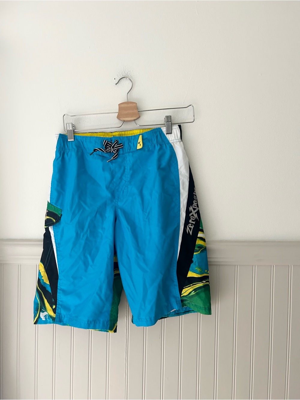 ZeroXposur Boys Swim Trunks 14/16 Bright Blue Tropical Side Panel Quick Dry